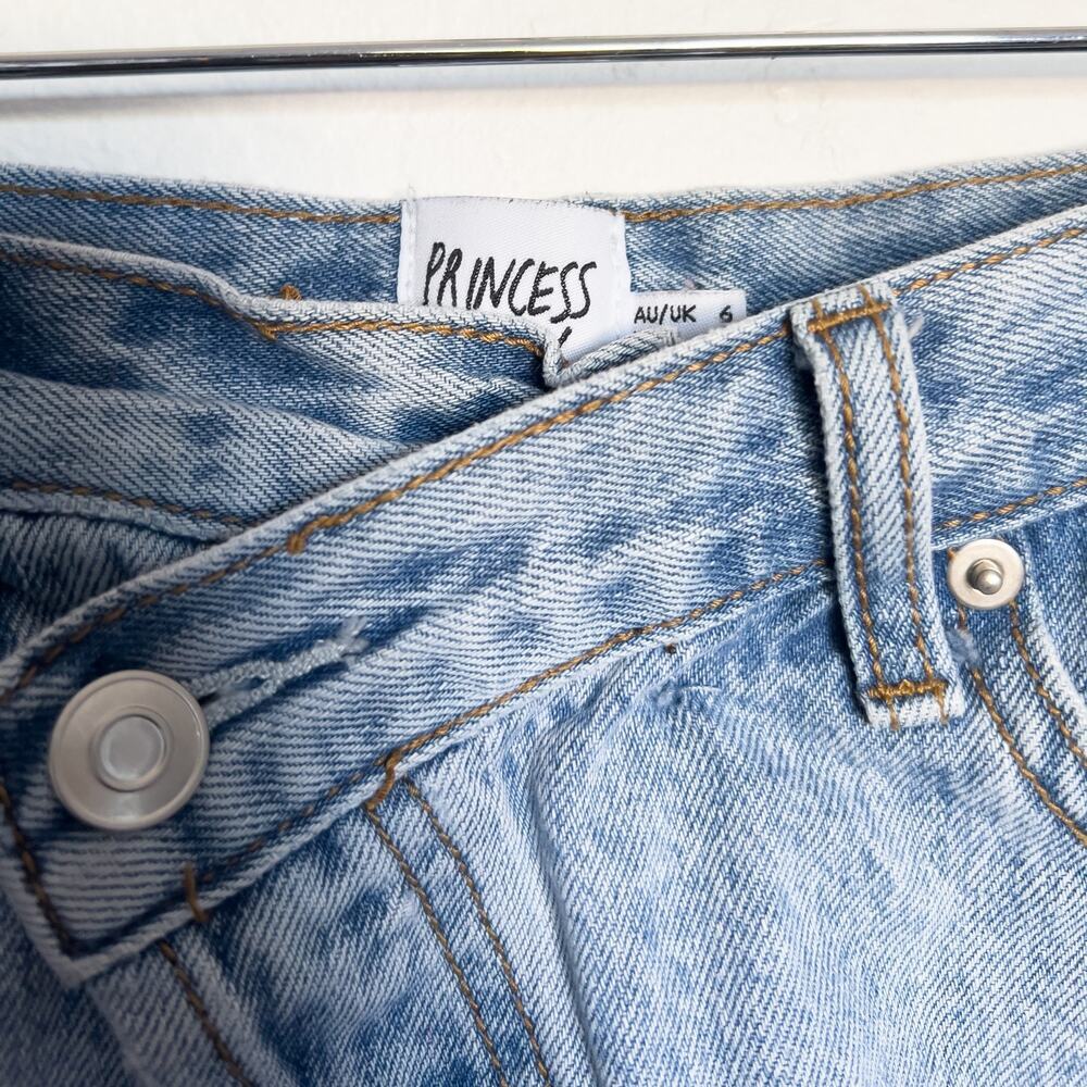 Princess Polly Short Sz 2 Crossover Xena Denim Jeans Cut Off Cross High Rise - Picture 4 of 6